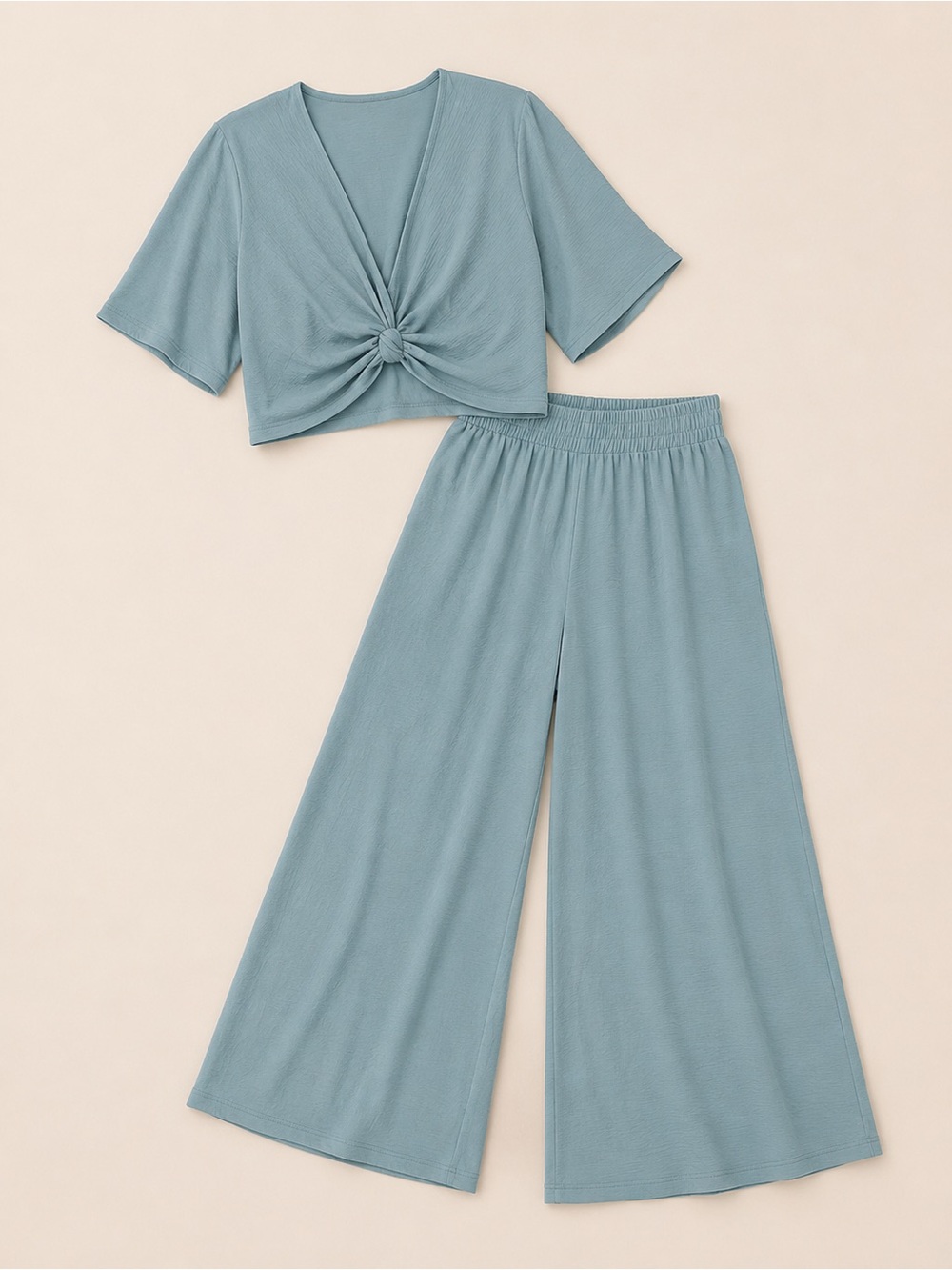 Dusty Blue top and wide leg pant set - Picture 3 of 3